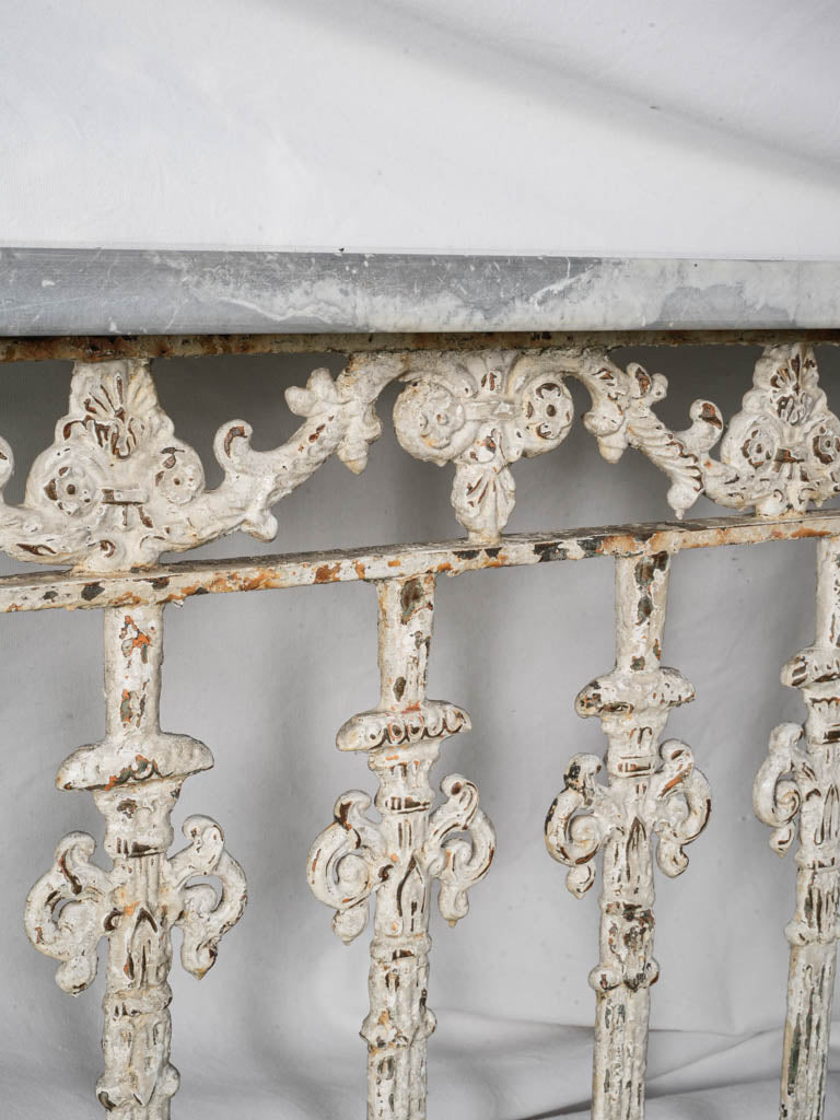 Sculptural Console Assembled from 1900s Cast-Iron Balcony Elements with Marble Top - 61"