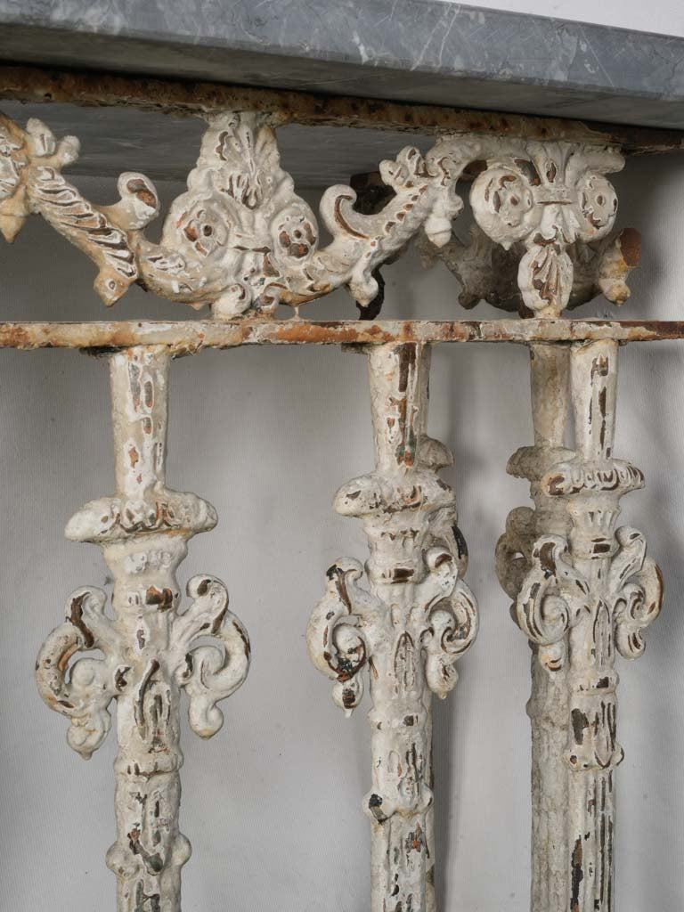 Sculptural Console Assembled from 1900s Cast-Iron Balcony Elements with Marble Top - 61"
