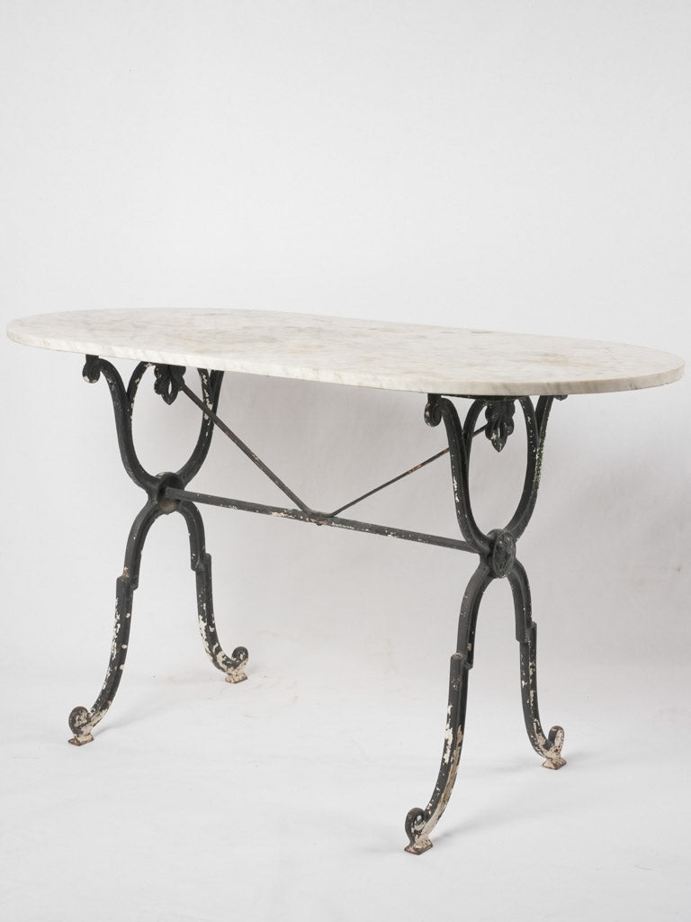 Antique French oval garden table w/ marble 47¾"