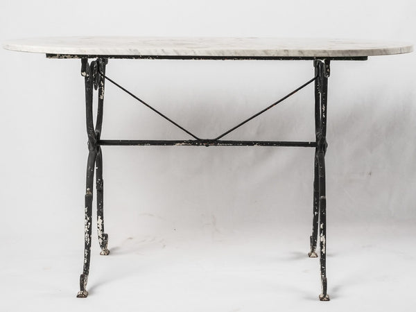 Antique French oval garden table w/ marble 47¾"