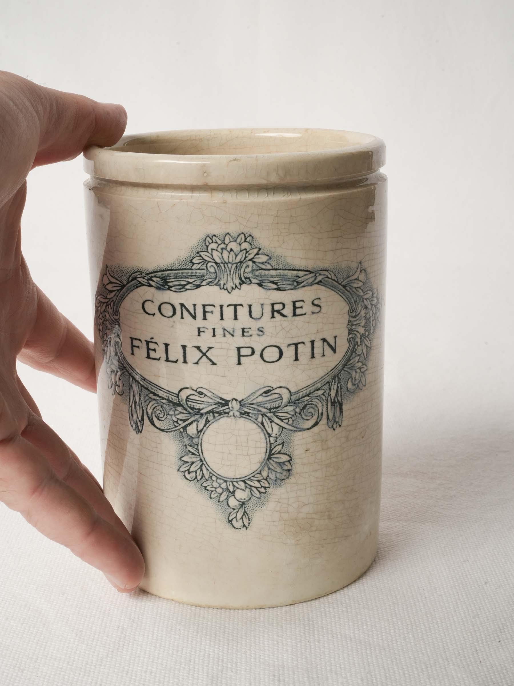 Antique French Faience Jam Jar Félix Potin - Paris 6¼"