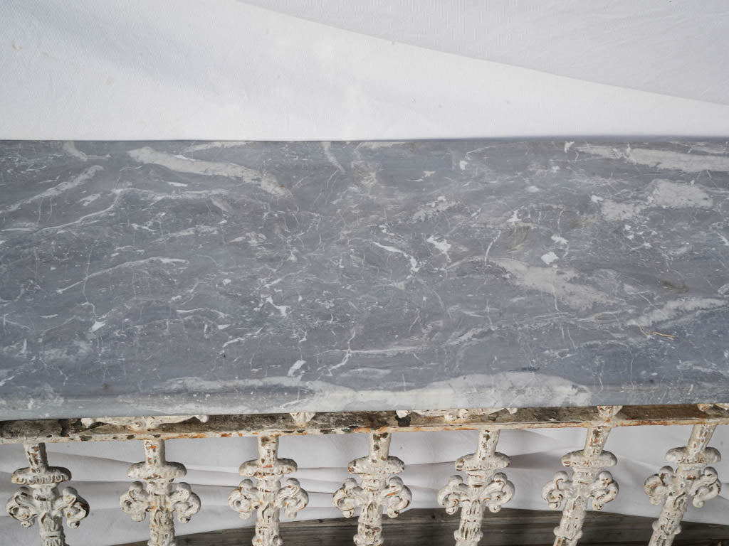 Sculptural Console Assembled from 1900s Cast-Iron Balcony Elements with Marble Top - 61"