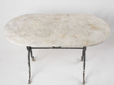 Antique French oval garden table w/ marble 47¾"
