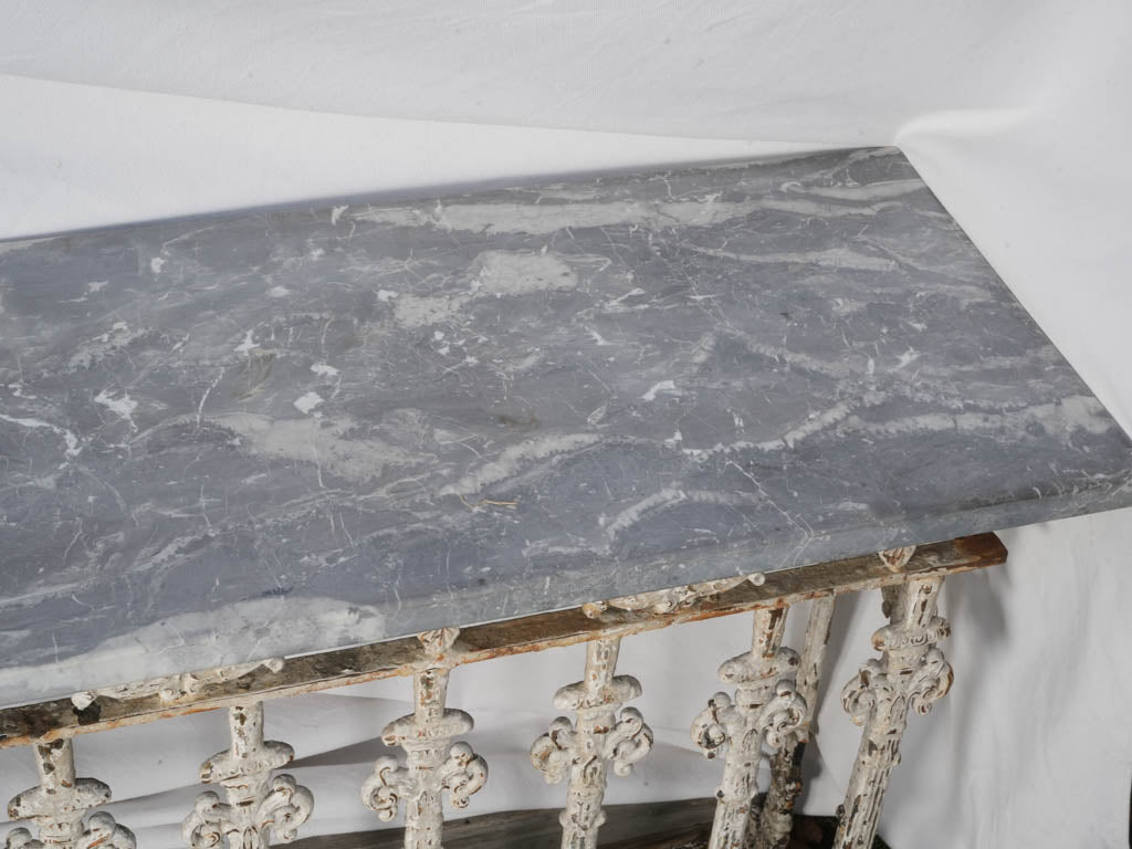 Sculptural Console Assembled from 1900s Cast-Iron Balcony Elements with Marble Top - 61"