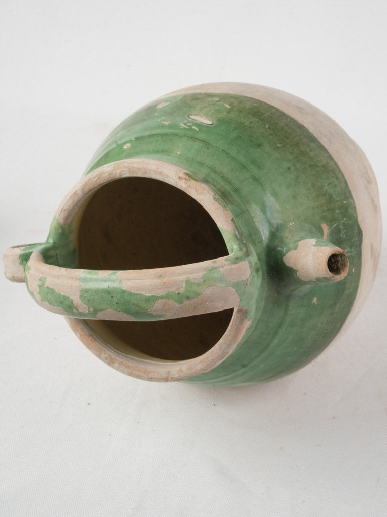 Primitive green glazed cruche