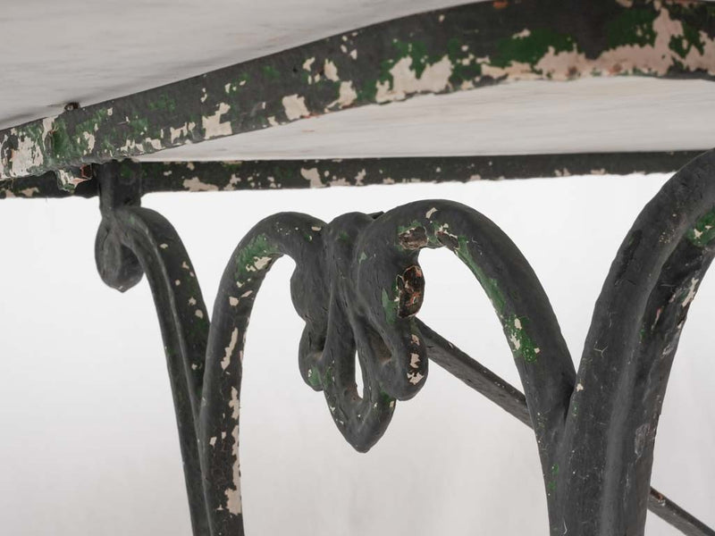 Antique French oval garden table w/ marble 47¾"