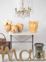 Antique French confit pot with splash of glaze 9¾"