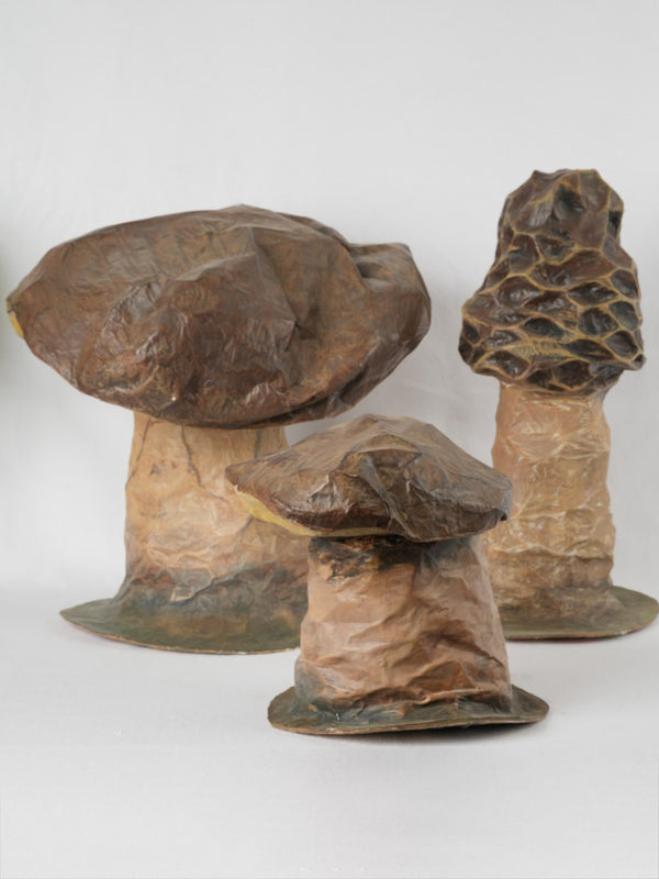 Vintage, whimsical papier mâché mushroom sculptures