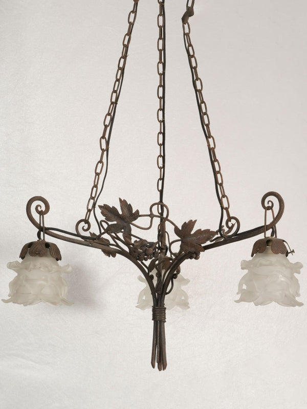 Vintage French frosted-glass light fixture