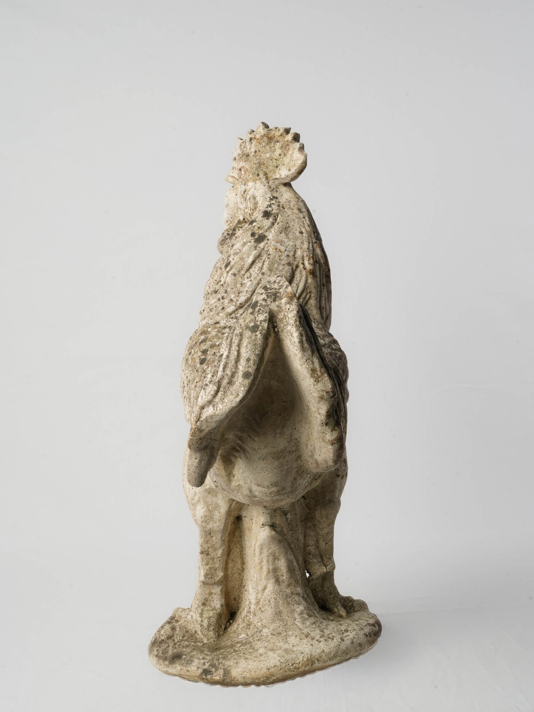 Patinated cement garden rooster decor  