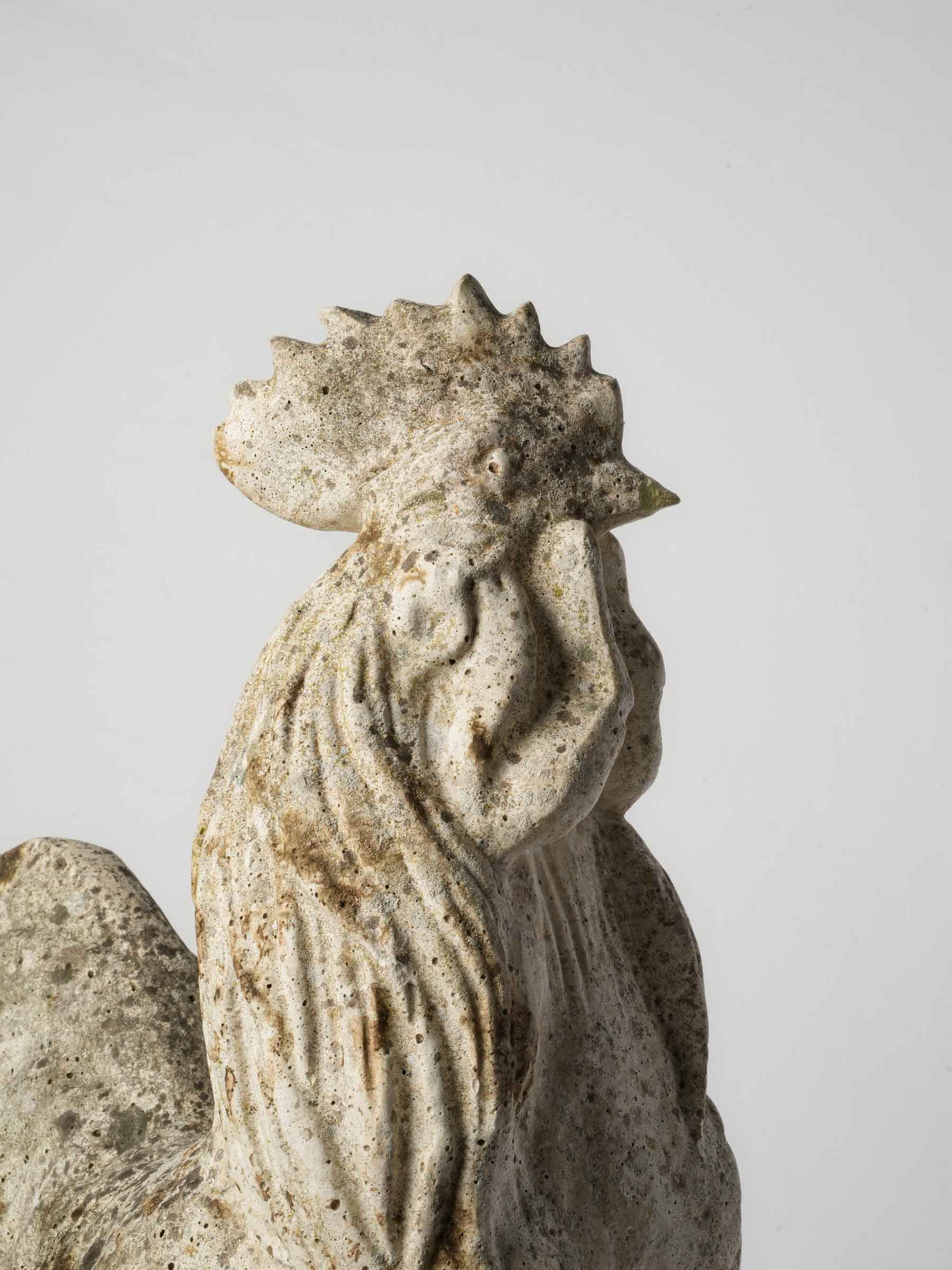 French Garden Rooster Sculpture in Patinated Cement 1960s - 24