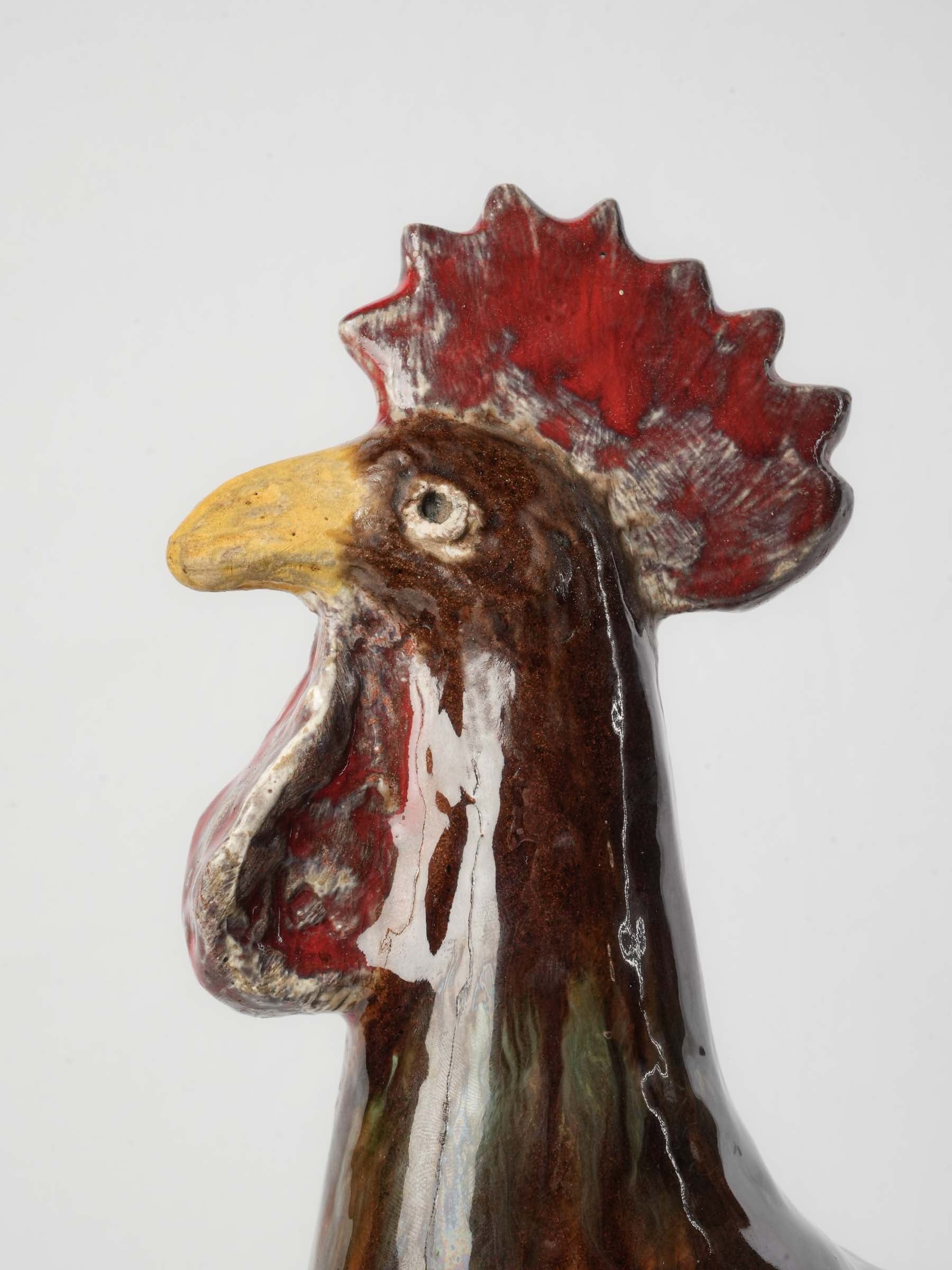 Decorative glazed rooster statue