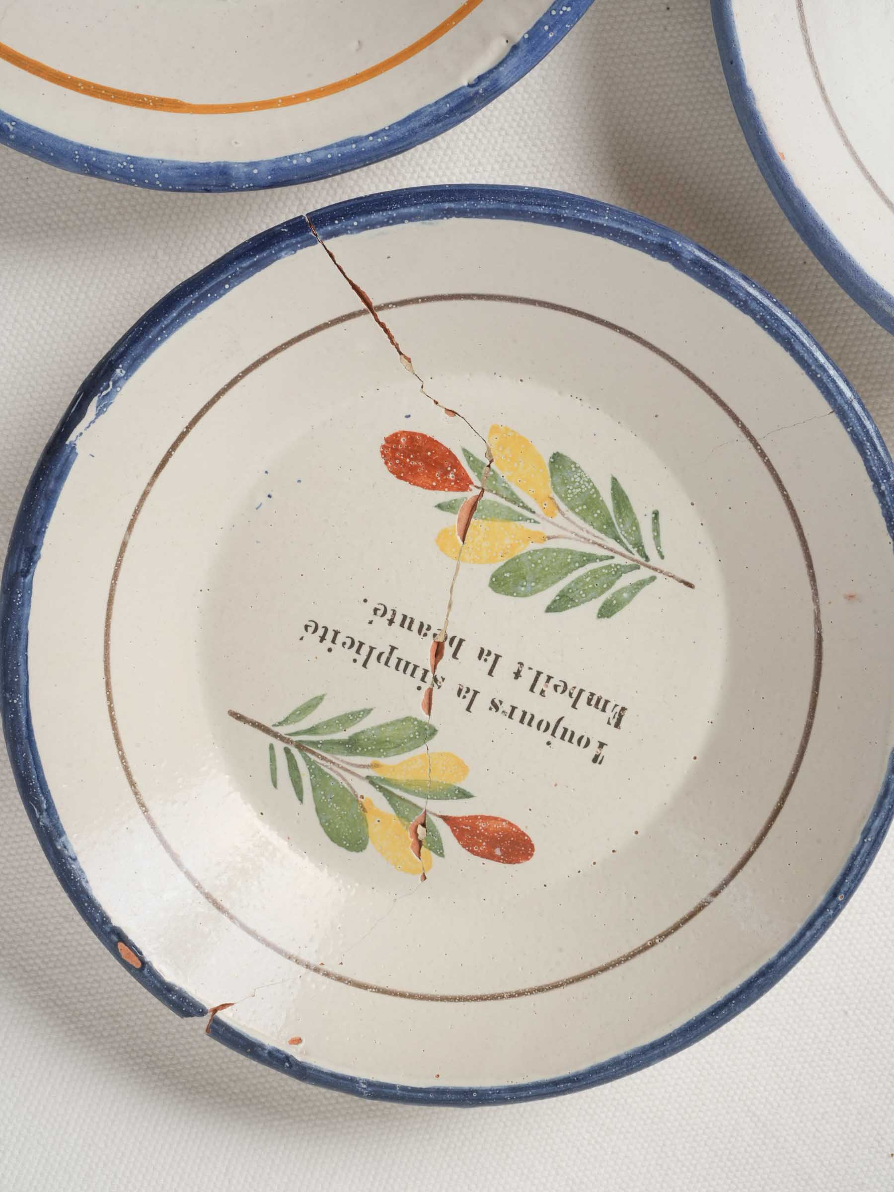 Set of 4 Antique French Hand-Painted Ceramic Dessert Plates 7½"