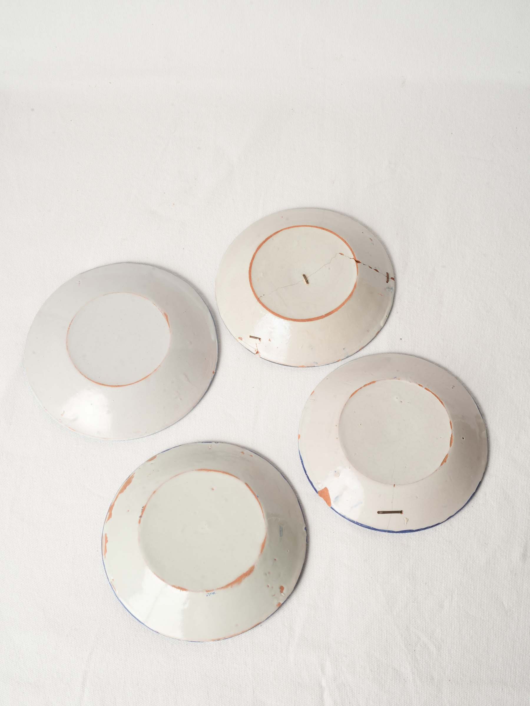 Set of 4 Antique French Hand-Painted Ceramic Dessert Plates 7½"