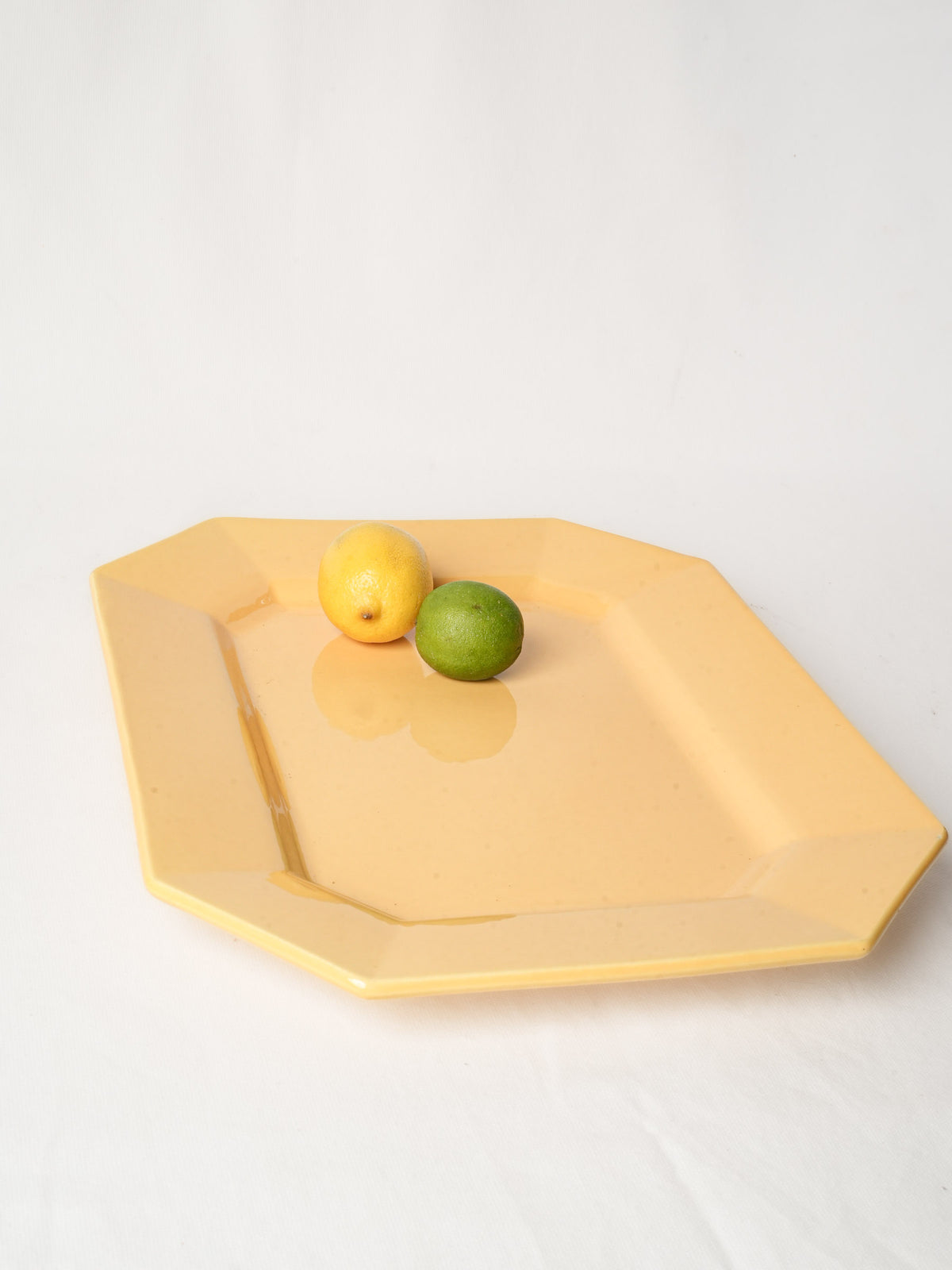 Large French Ochre Glazed Ceramic Serving Platter - Octagonal