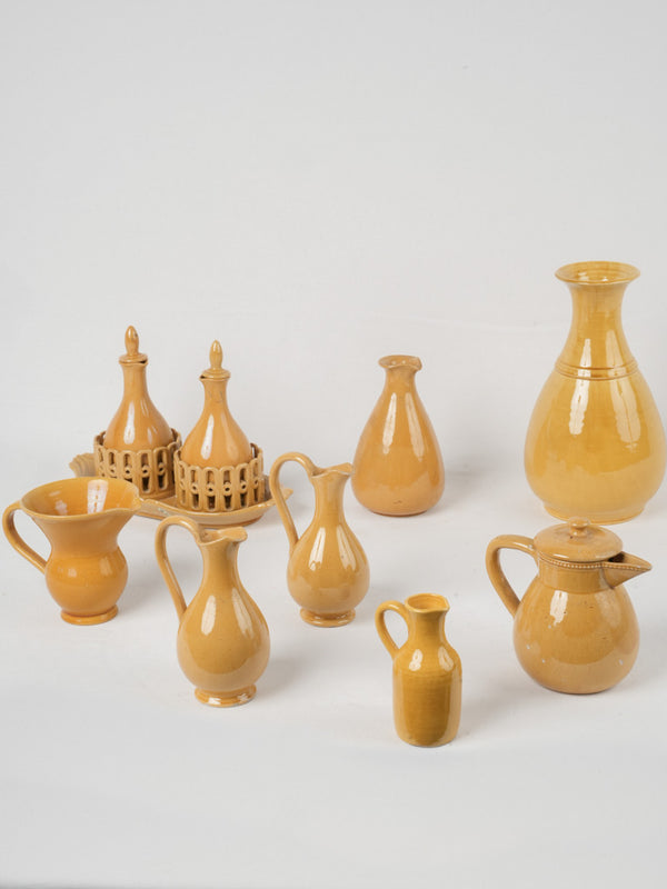 Vintage, small French mustard-yellow pitchers