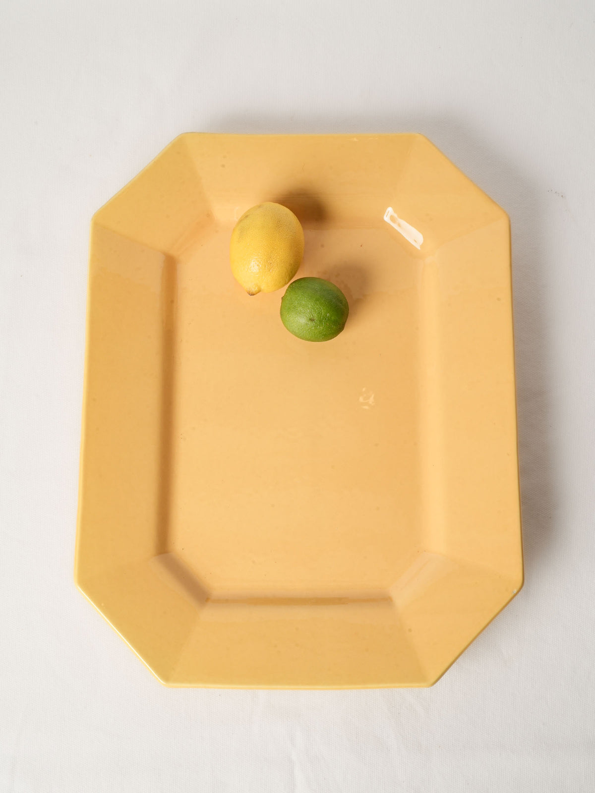 Large French Ochre Glazed Ceramic Serving Platter - Octagonal