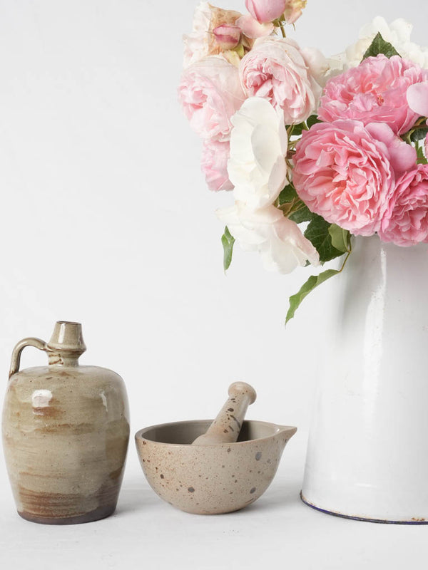 Vintage earthenware mortar & pestle & little pitcher 6¾"