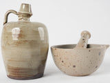 Vintage earthenware mortar & pestle & little pitcher 6¾"
