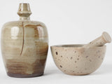 Vintage earthenware mortar & pestle & little pitcher 6¾"