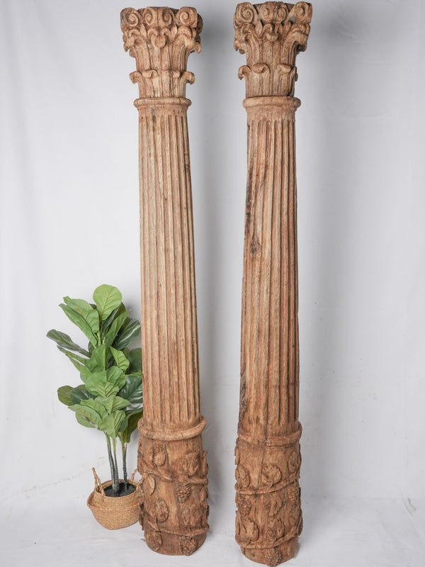 Antique carved oak fireplace columns