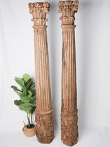 Pair of tall antique French oak columns - Corinthian 79¼"
