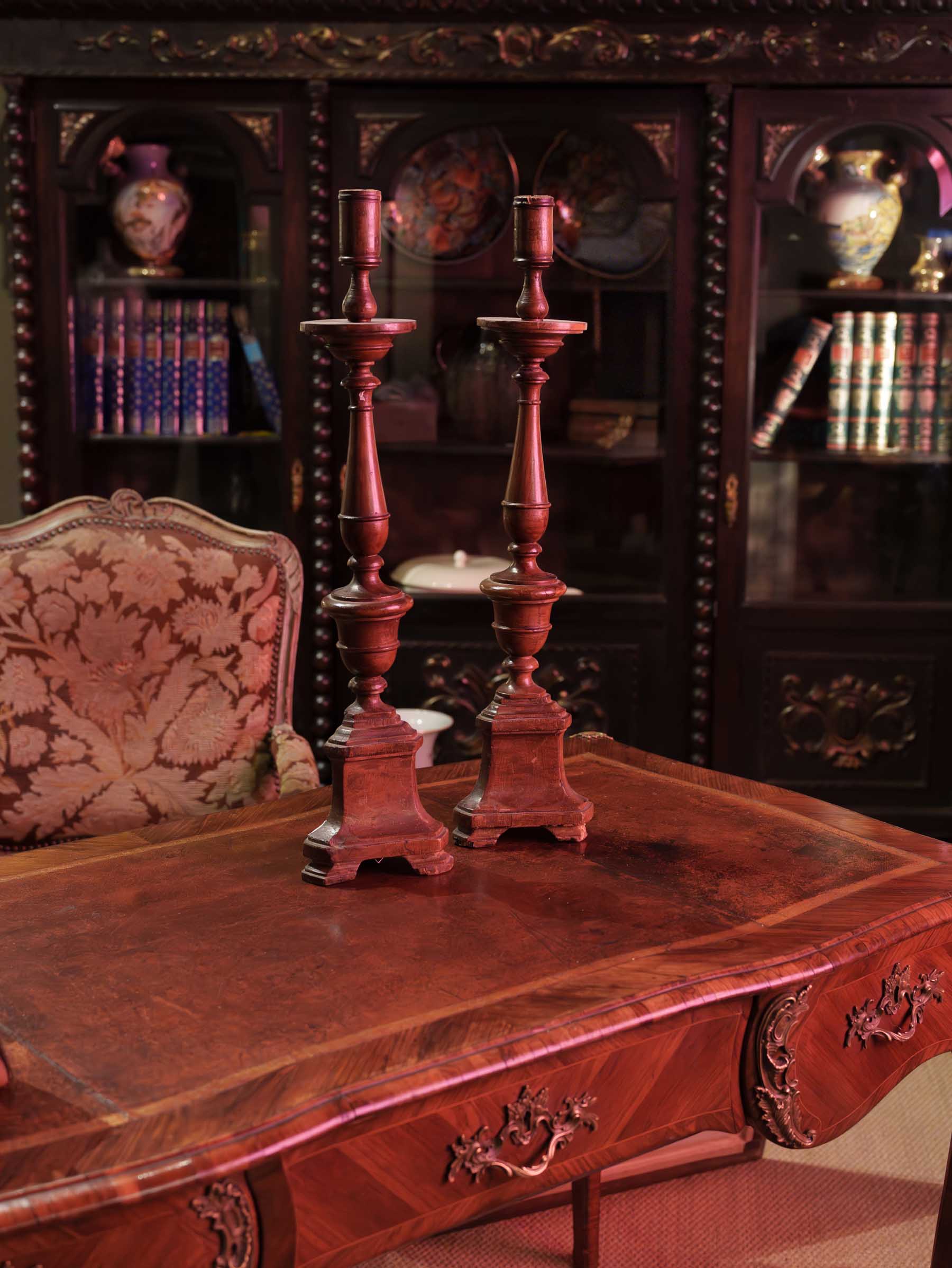 Rustic Italian Wooden Candlesticks