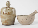 Vintage earthenware mortar & pestle & little pitcher 6¾"
