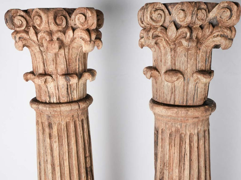Pair of tall antique French oak columns - Corinthian 79¼"