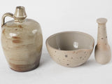 Vintage earthenware mortar & pestle & little pitcher 6¾"