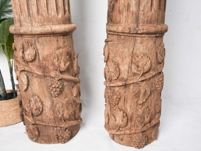 Pair of tall antique French oak columns - Corinthian 79¼"