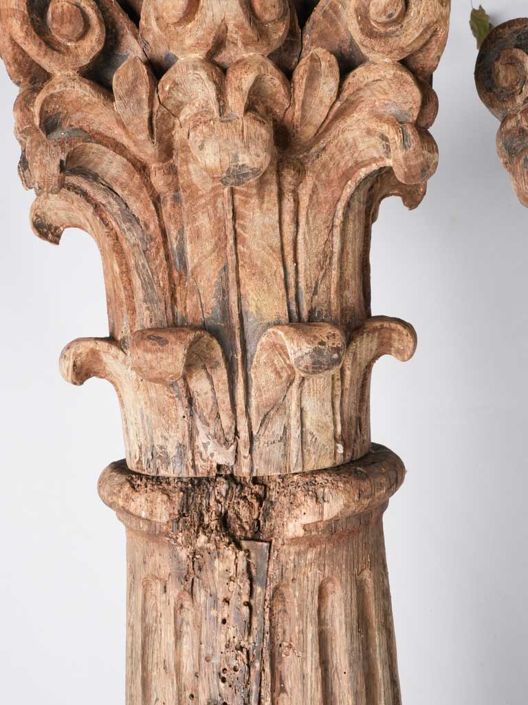 Pair of tall antique French oak columns - Corinthian 79¼"