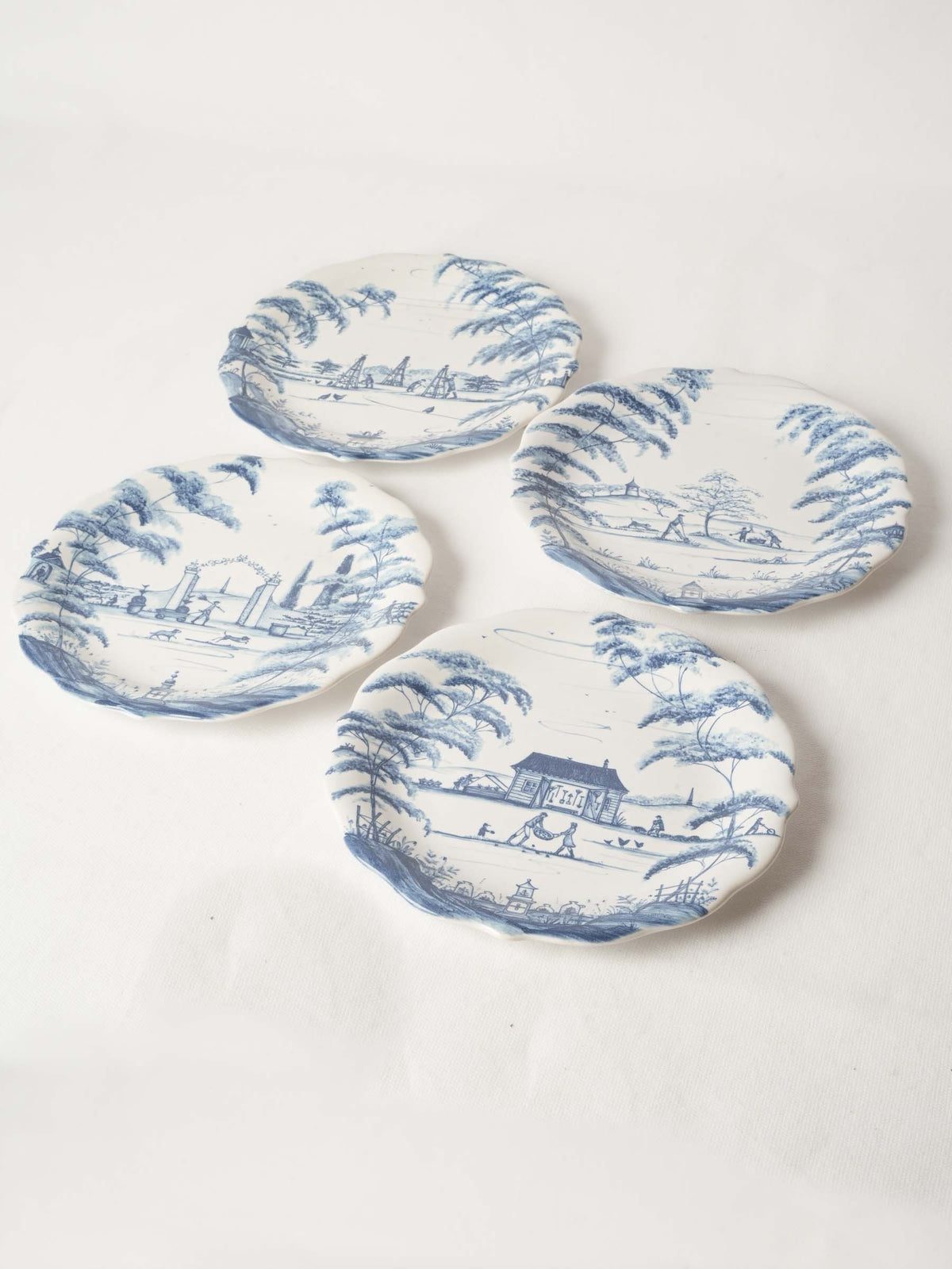 Set of Four Blue and White Dessert Plates 8¾"