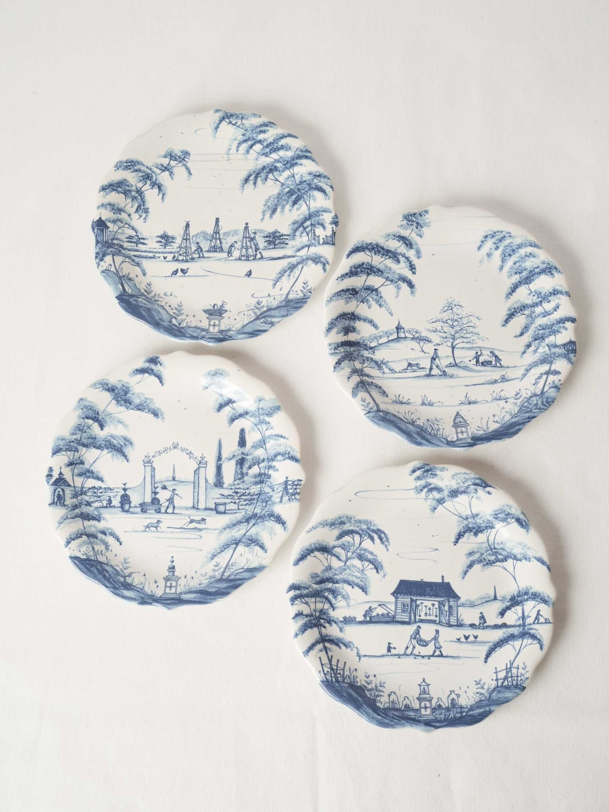 Set of Four Blue and White Dessert Plates 8¾"