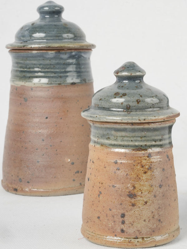 Vintage blue lidded stoneware pots