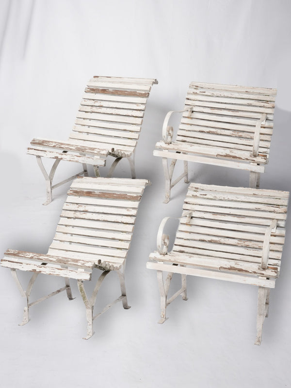 Set of four French garden chairs w/ white patina