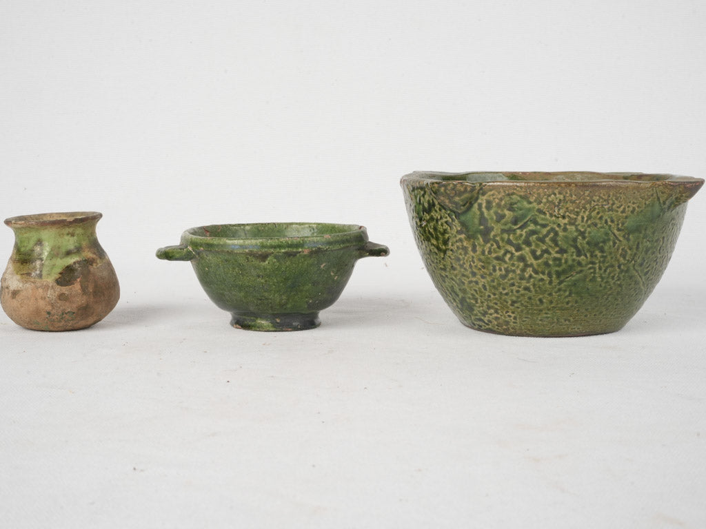 Earthy vintage green-glazed ceramics