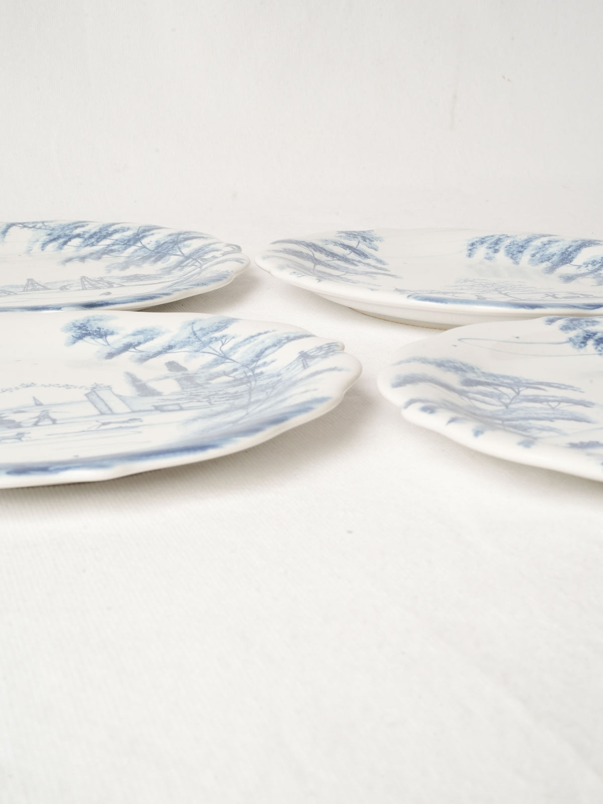 Set of Four Blue and White Dessert Plates 8¾"