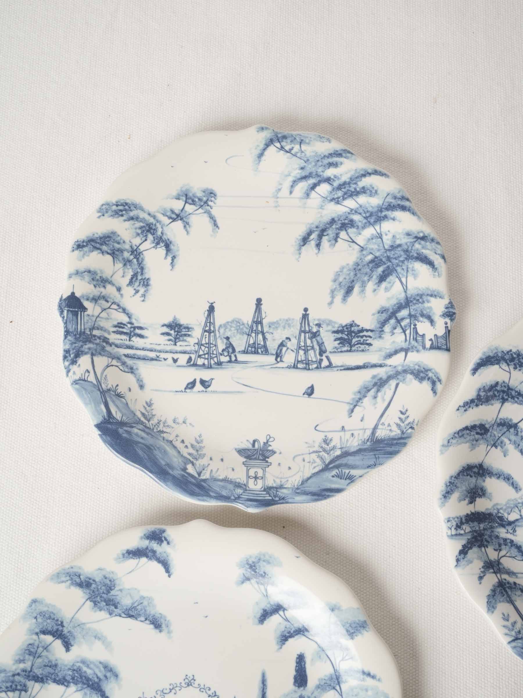 Set of Four Blue and White Dessert Plates 8¾"