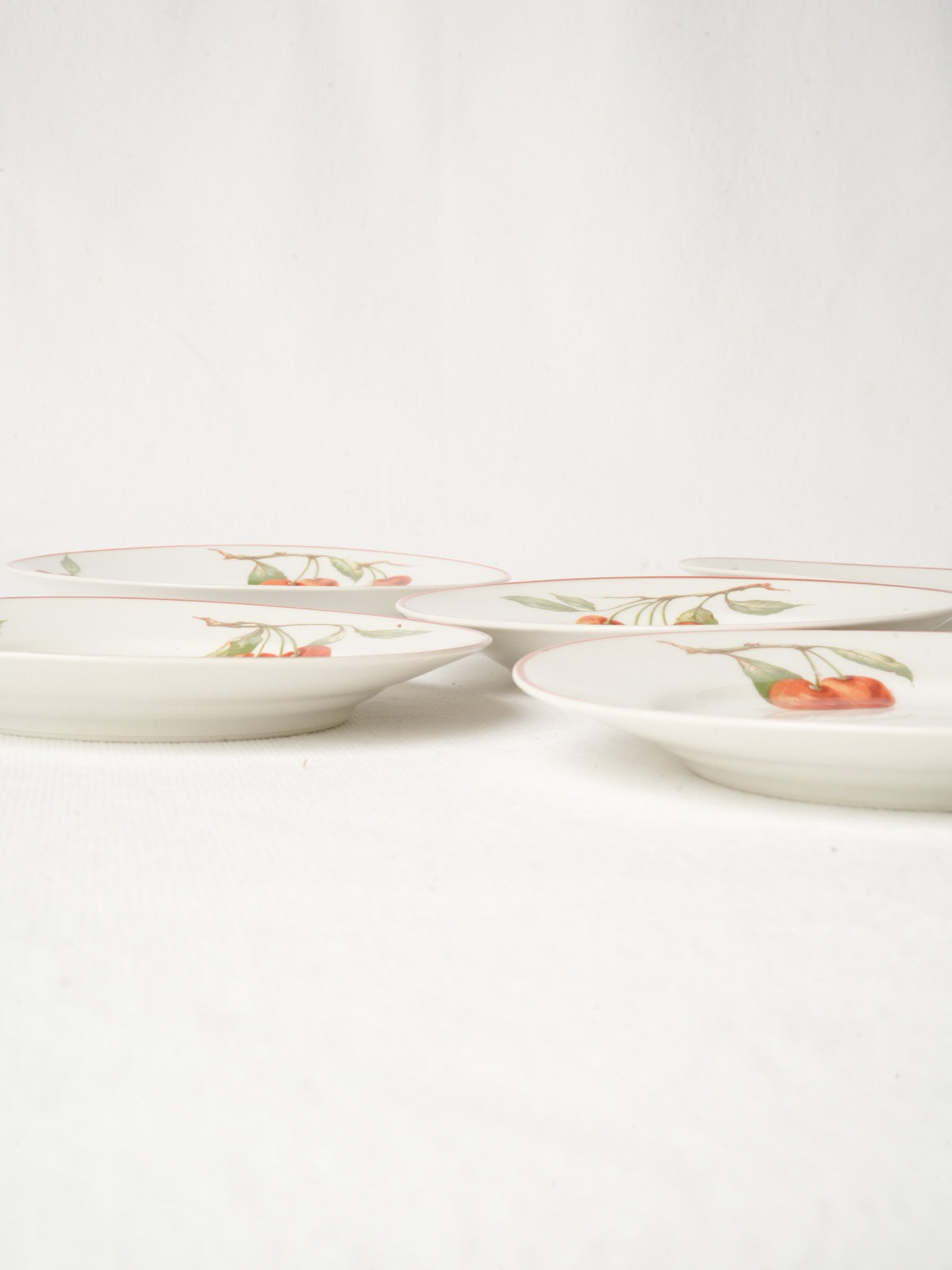 Set of Six Limoges Porcelain Plates Hand-Painted with Cherries - 6¼"