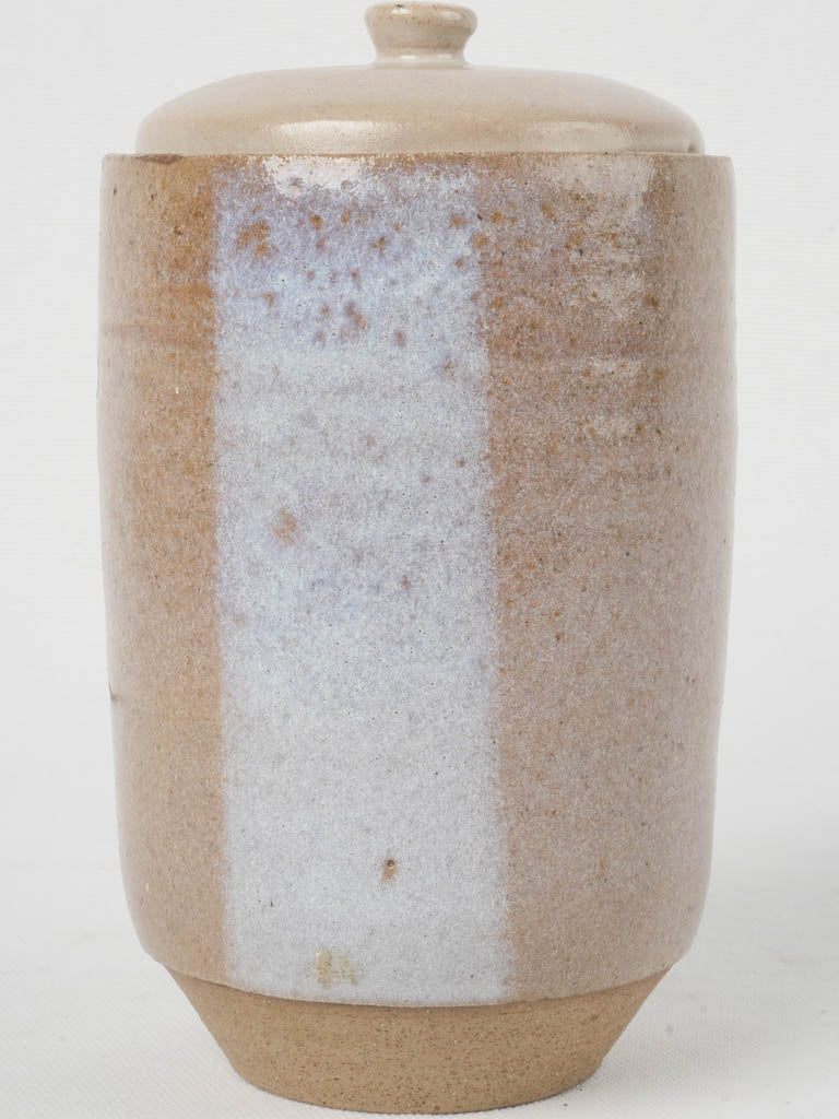 Aged taupe finish geometric lidded pot