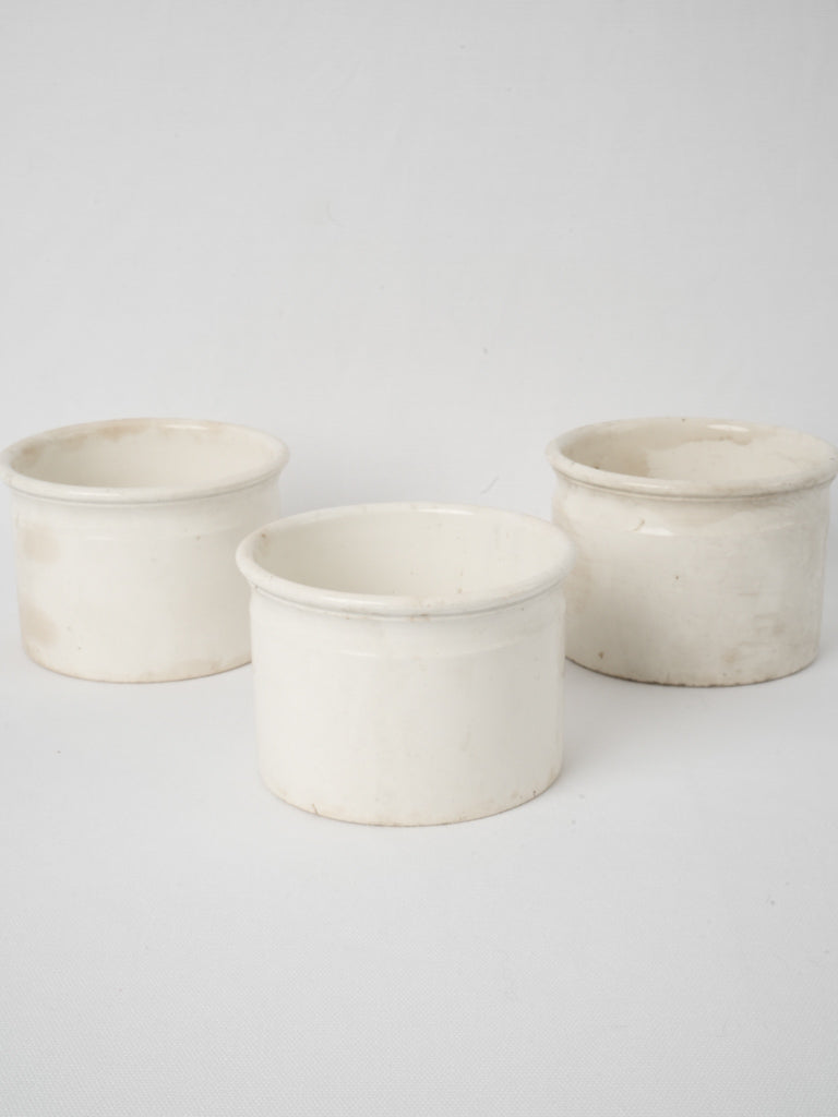 19th century set of three French jam pots - white 4"