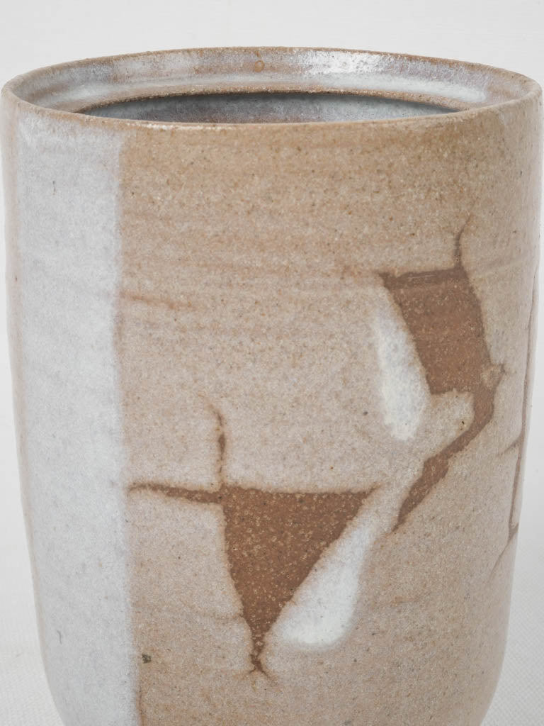 Artisanal taupe glazed sandstone lidded pot