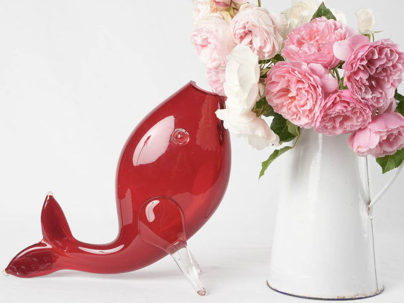 Red glass fish vase - Murano 11Â½"