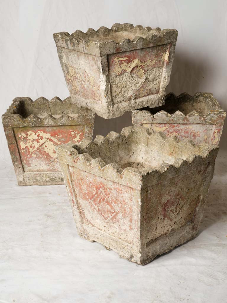 Vintage square concrete planter set
