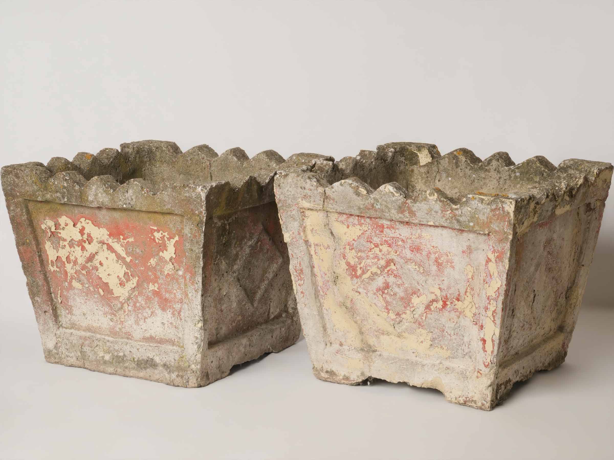 Set of 4 vintage square planters w/ pink patina 14½"