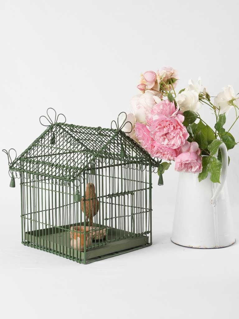 Small antique French birdcage - green 13"
