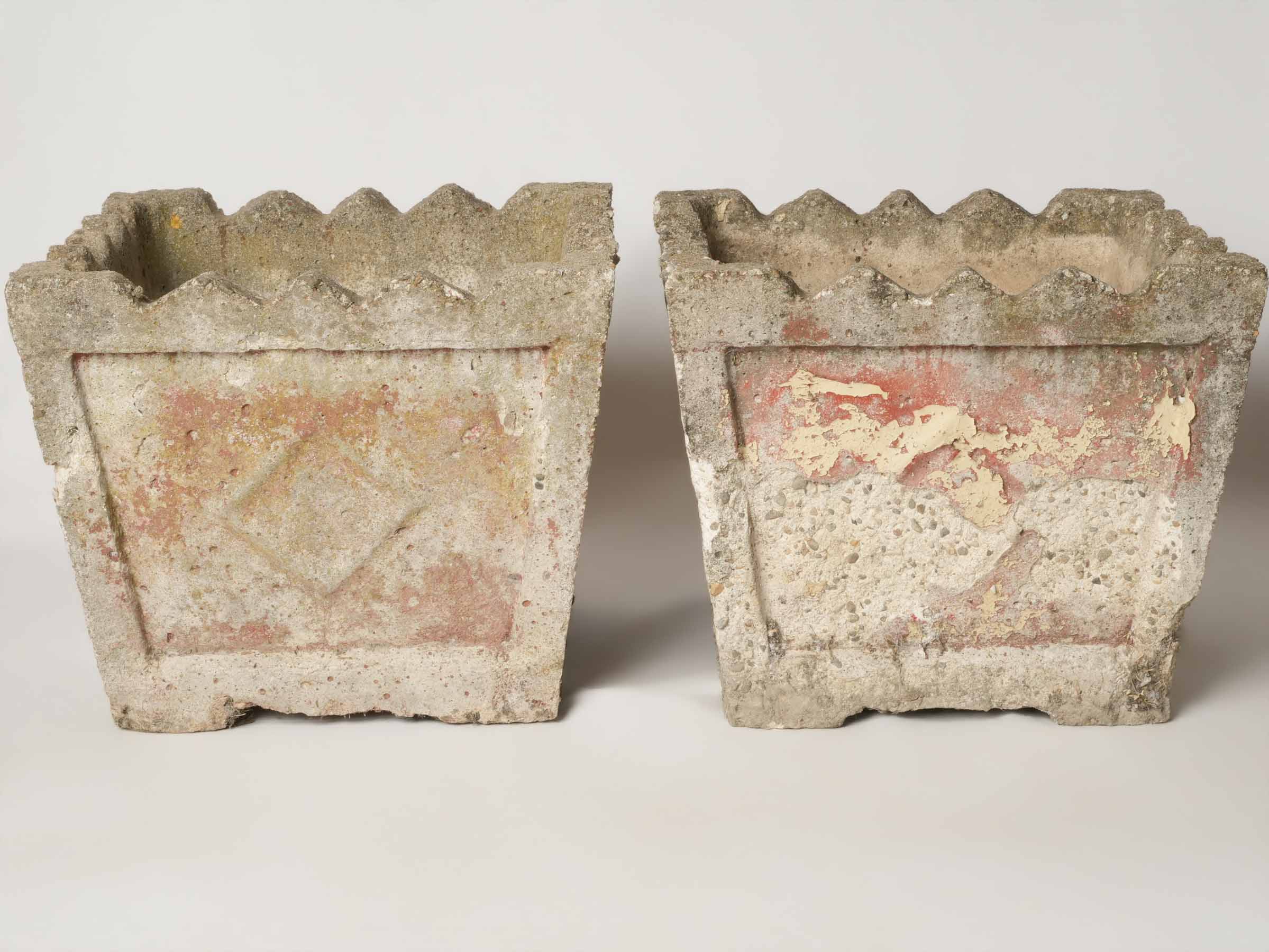 Set of 4 vintage square planters w/ pink patina 14½"