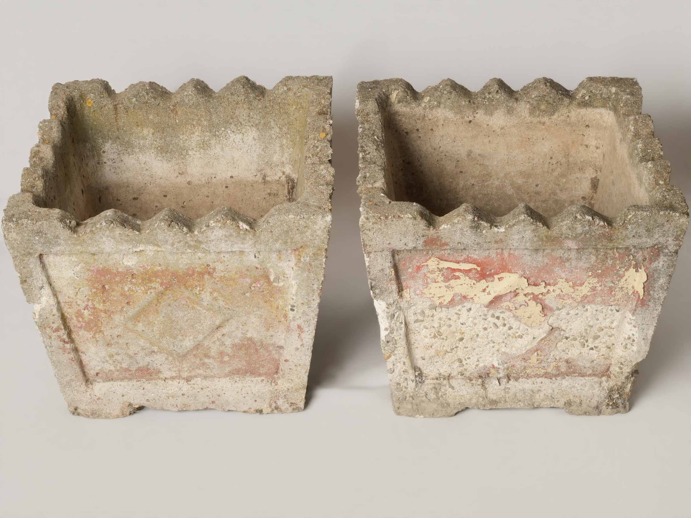 Set of 4 vintage square planters w/ pink patina 14½"