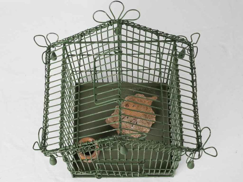 Small antique French birdcage - green 13"